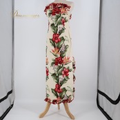 フラダンス 衣装 ワンピース ドレス ホワイト系 チューブトップ スリット フリル ハイビスカス柄 花柄 リーフ柄 可愛い 大胆 華やか 鮮やか 明るい レッド系 ハワイアン アロハ ハワイアンプリント フラ ダンス レッスン 練習 フラワー ハワイ