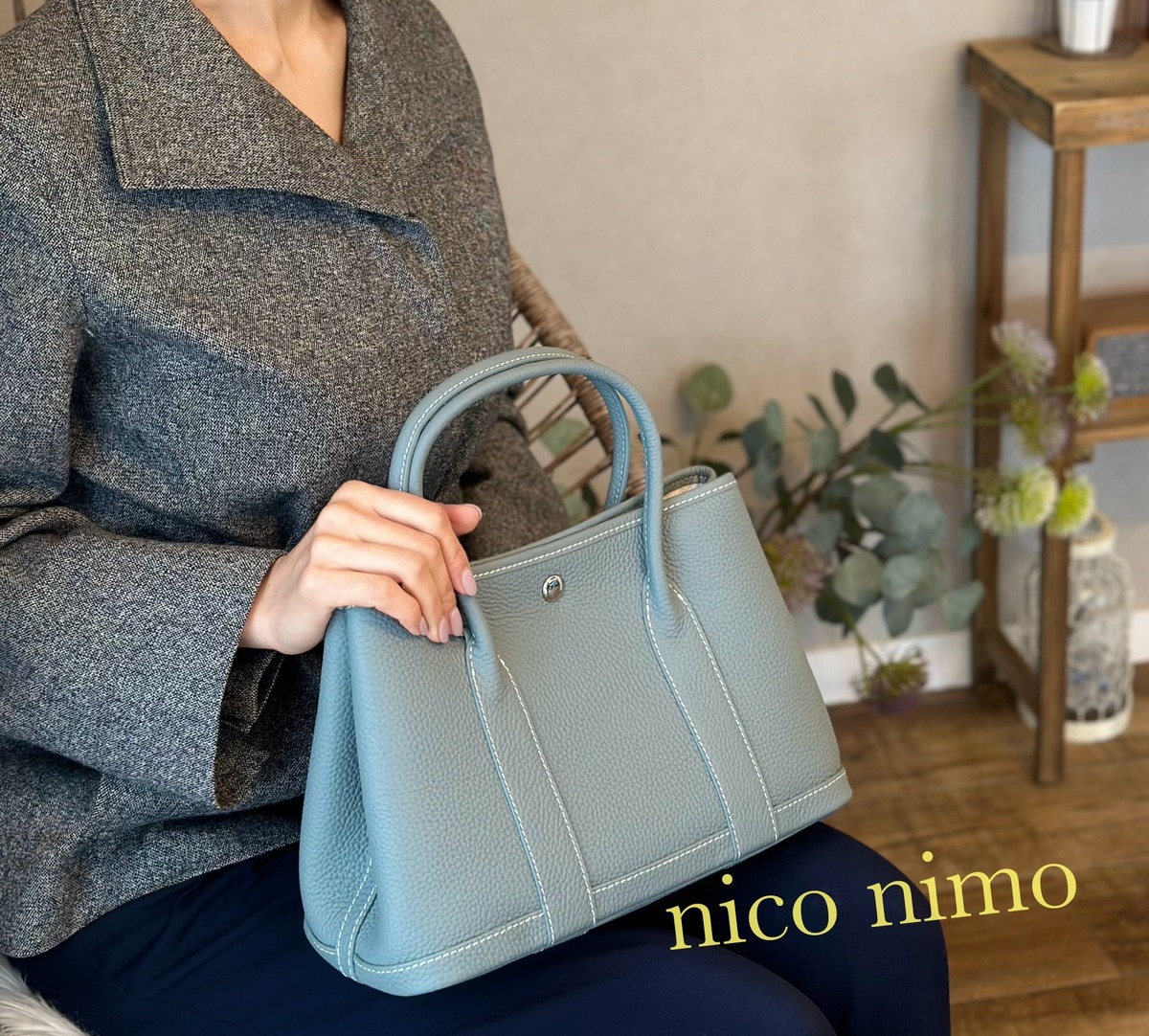 近日入荷予定】本革トートバッグ 大人のグレーブルー【送料無料 