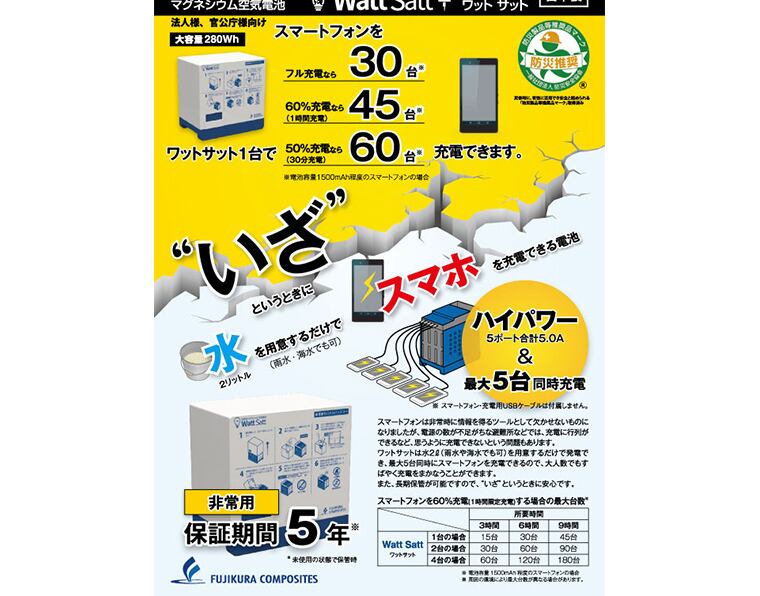 藤倉ゴム工業 非常用マグネシウム空気電池 Watt Satt EMB-280-5P