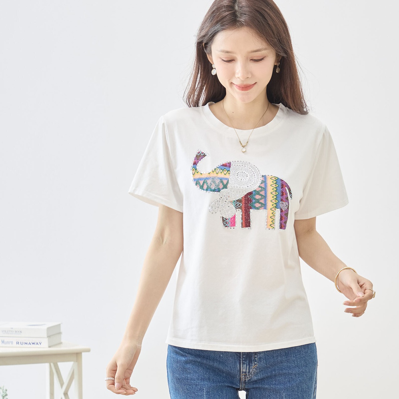 TRUBE キラキラ象さんデザインTシャツ【M~L】ホワイト