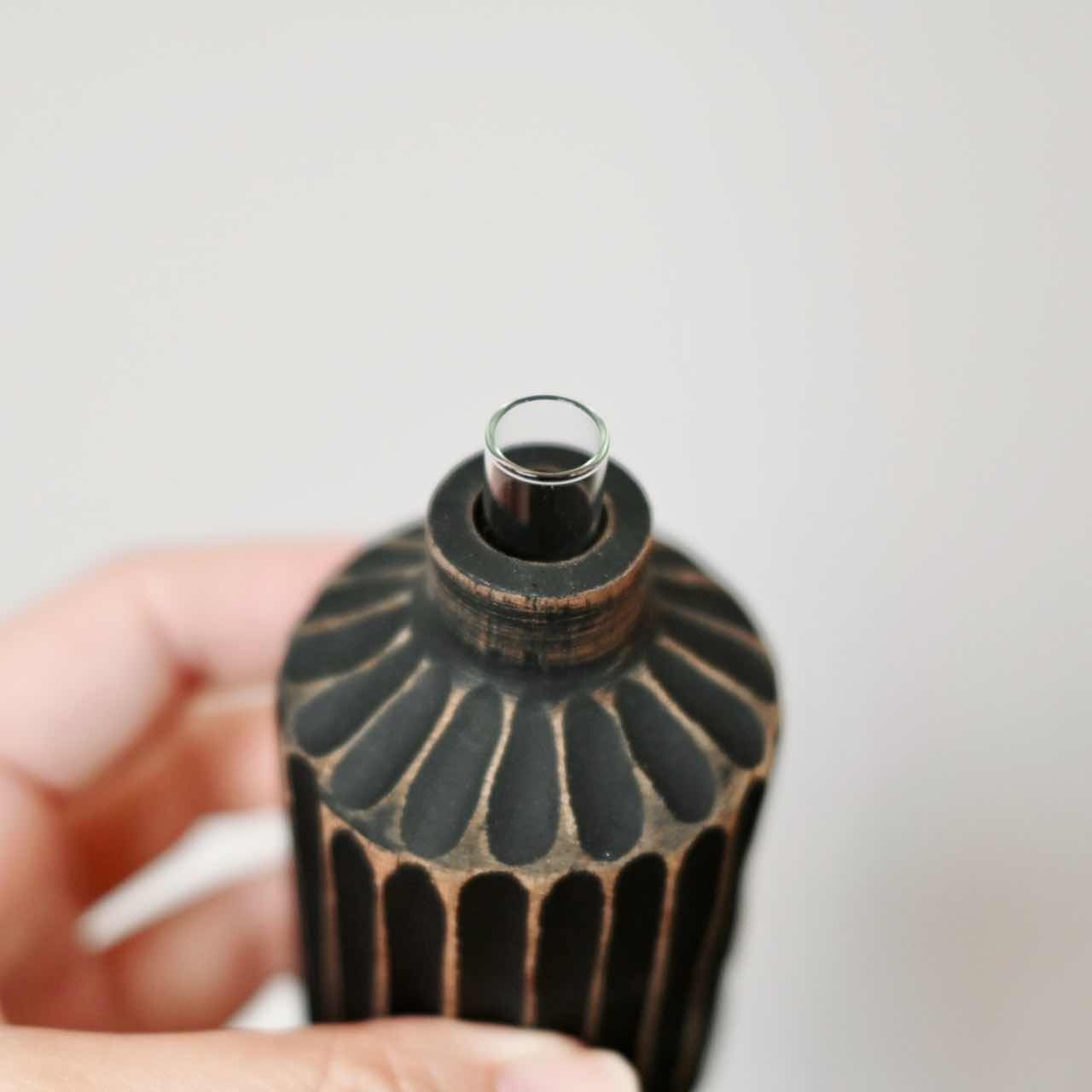 中華柄ビンテージ花瓶(木彫り·ミニサイズ) - 花瓶