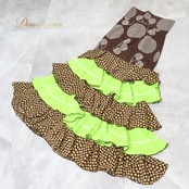 フラメンコ 衣装 ソニアジョーンズ SONIA JOHNES ファルダ スカート ハイウエスト ボランテ フリル 水玉 ドット 黄緑 刺繍 かわいい 茶色 ブラウン系 グリーン系 スカートスタイル 可愛い 衣装用スカート おしゃれ 大人 ダンス衣装 個性派 フラメンコスタイル レディースファッション