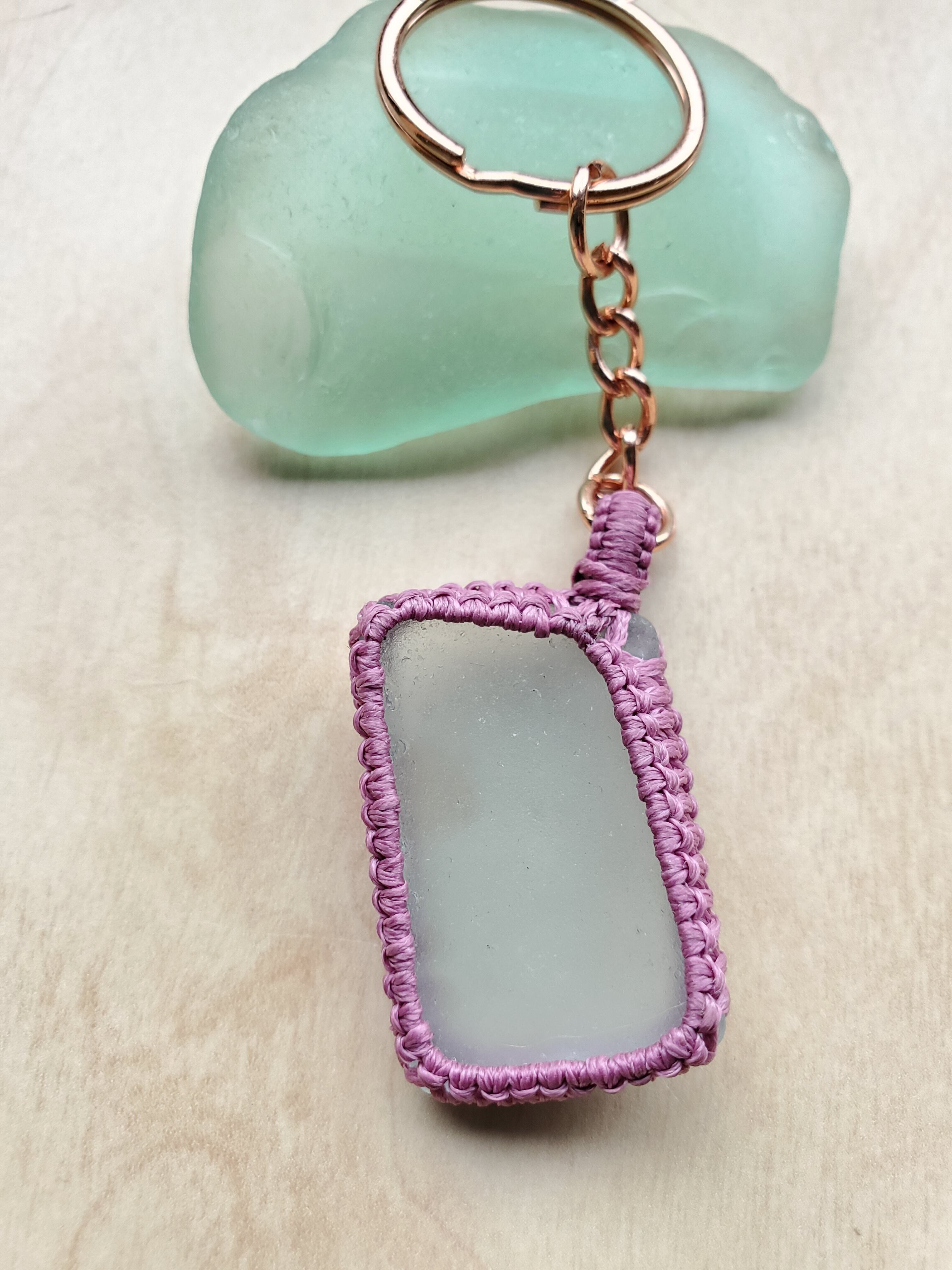 シーグラスマクラメ編みキーホルダーローズピンク | Pay ID