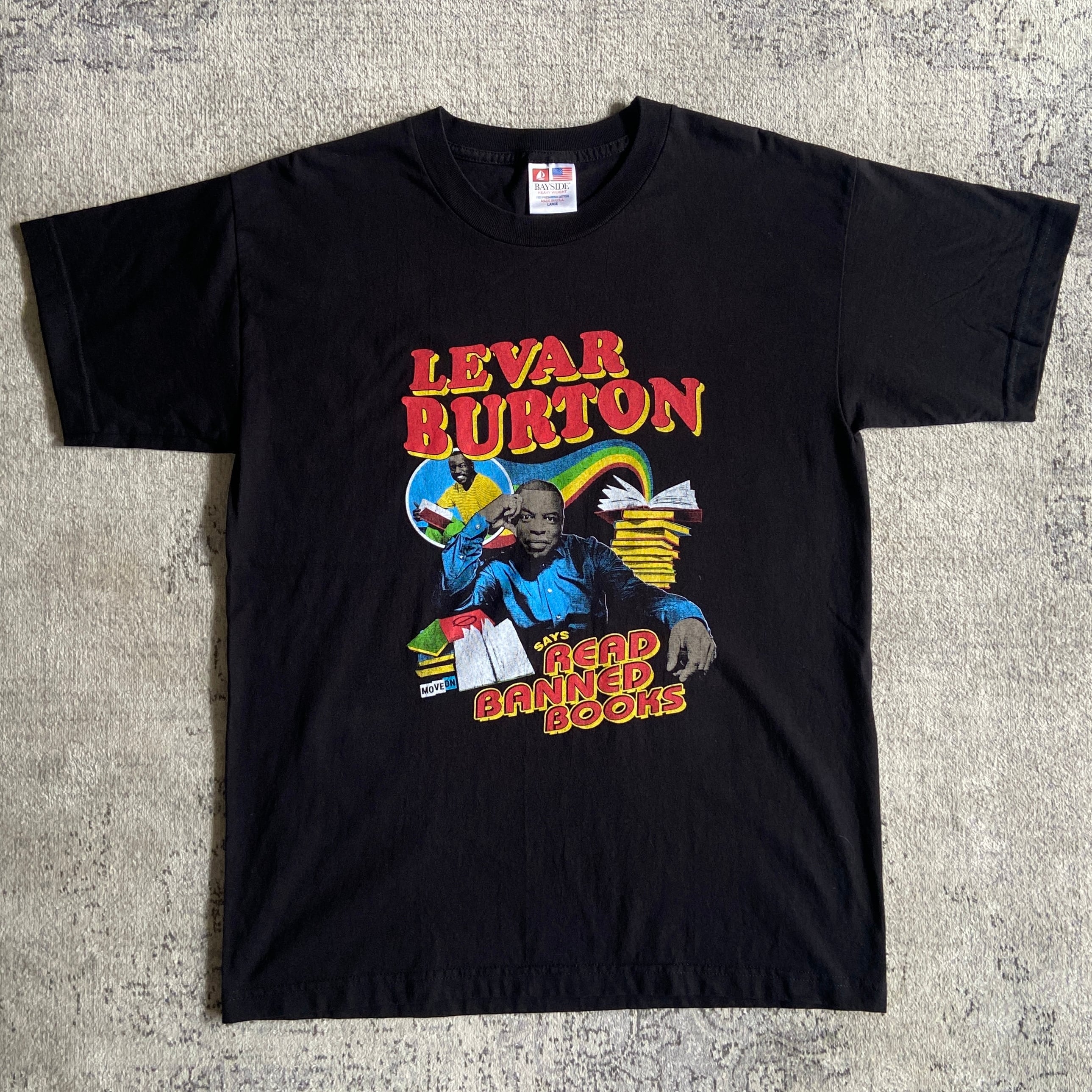 1990s BAYSIDE Levar Burton Read Banned Books Tee L Made in USA F665