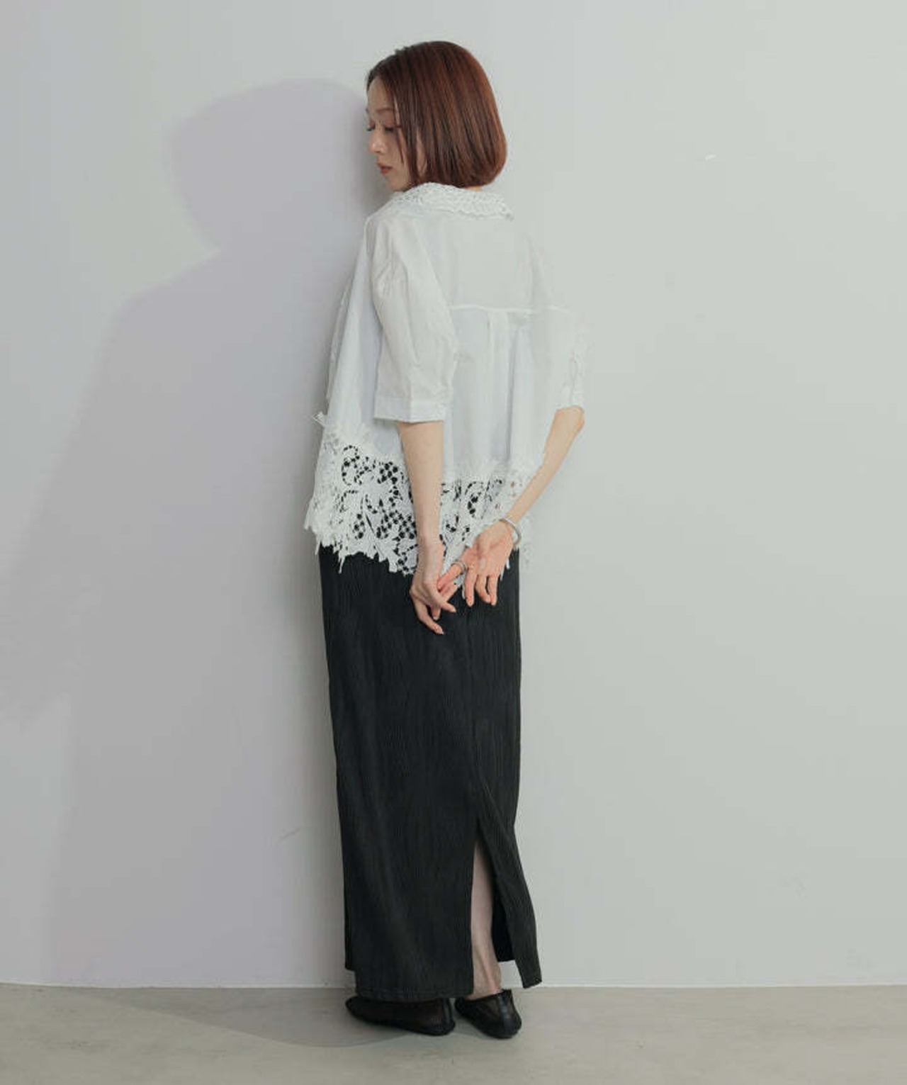 2603033 レースドッキングストライプシャツ white