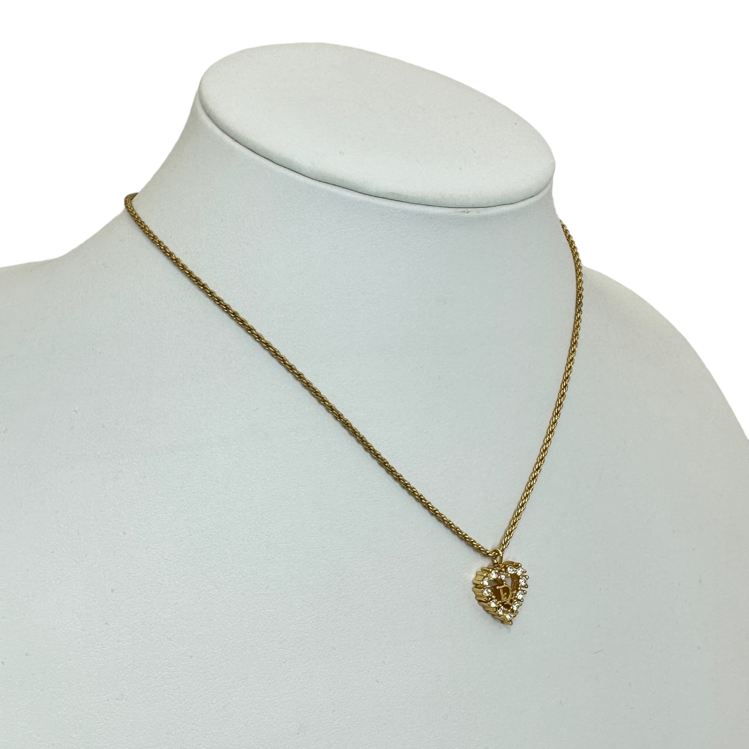 Christian Dior ディオール ラインストーン ハートネックレス ゴールド