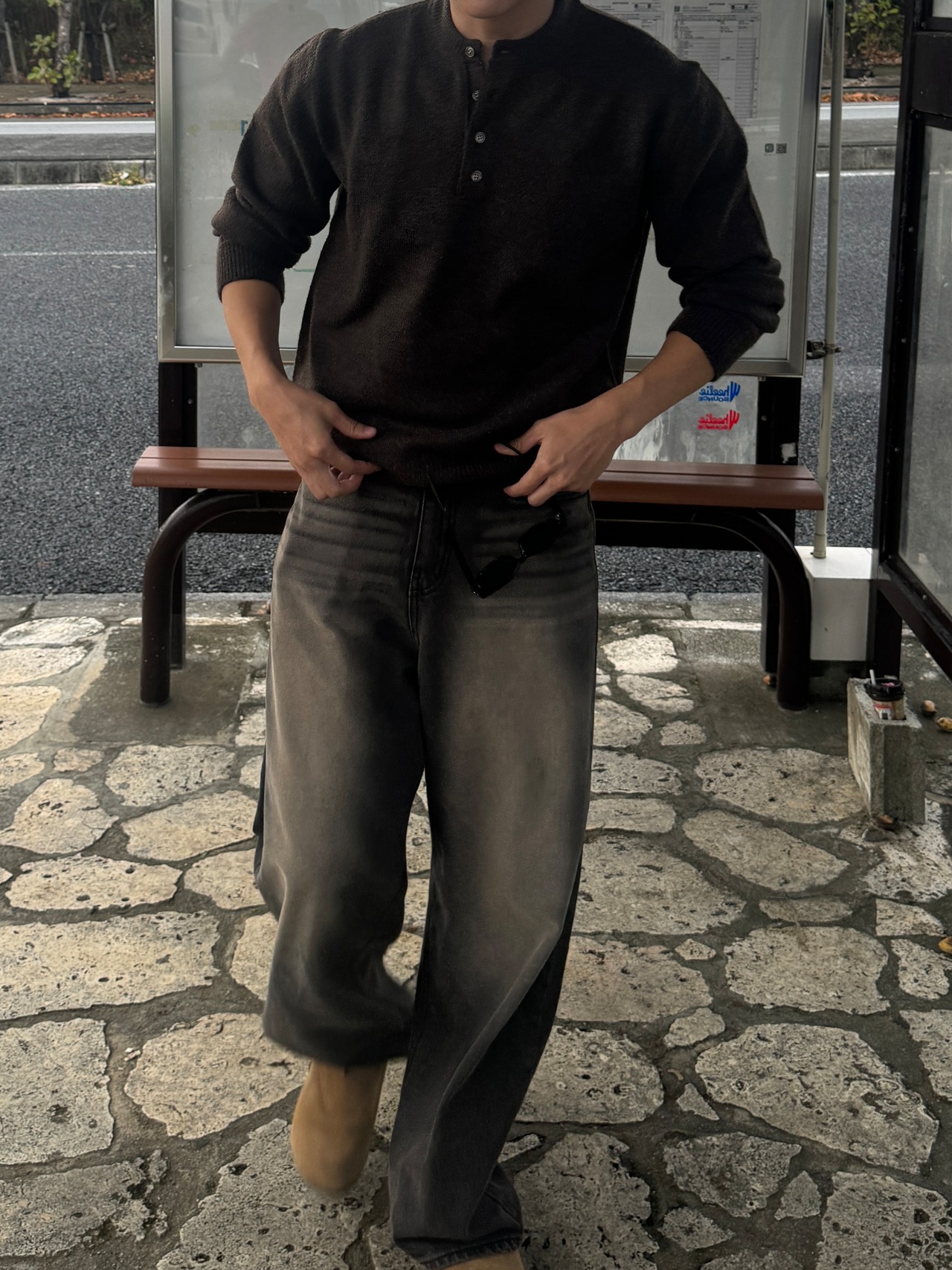 Cat Brush Washed Wide Denim (Gold brown) - 8