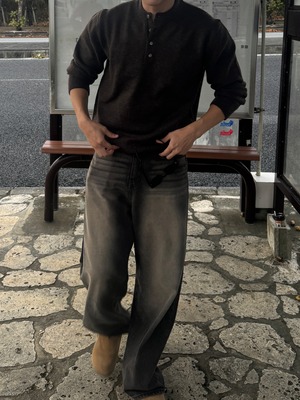 Cat Brush Washed Wide Denim (Gold brown)