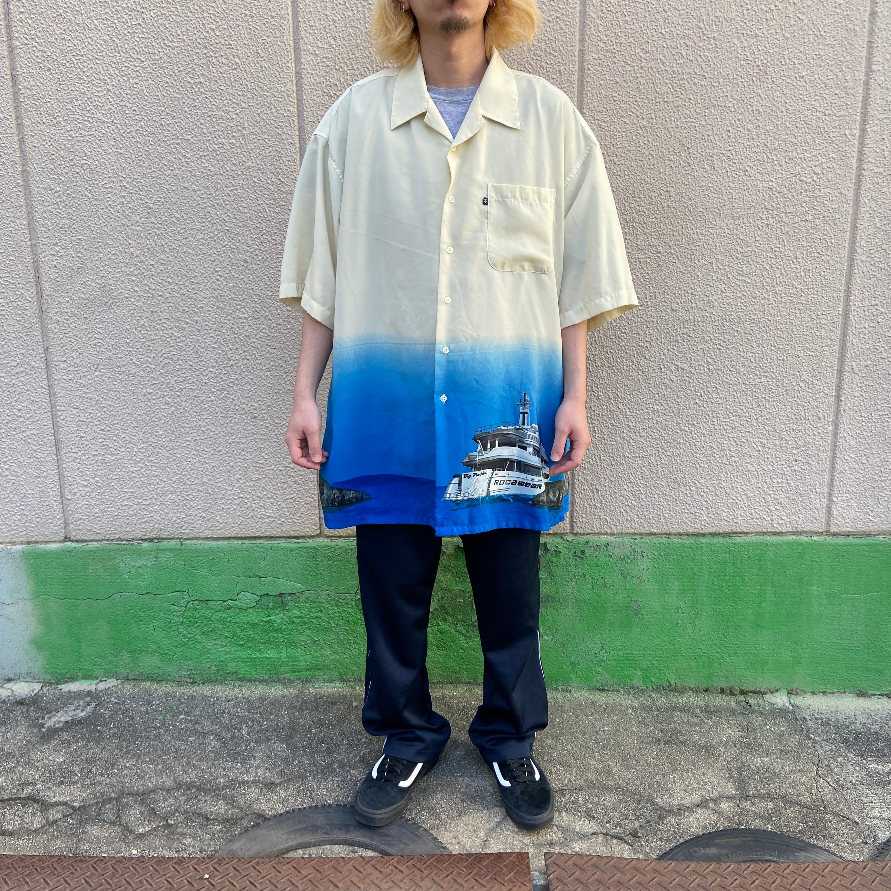 【90s】ヴィンテージ　ロカウェア　オープンカラー　開襟シャツ　ヒップホップロゴ