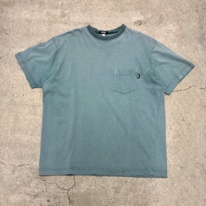 80s OLD STUSSY/Border pocket Tee/USA製/黒タグ/XL/ボーダーポケT/Tシャツ/ブルーグレー/ステューシー/オールドステューシー