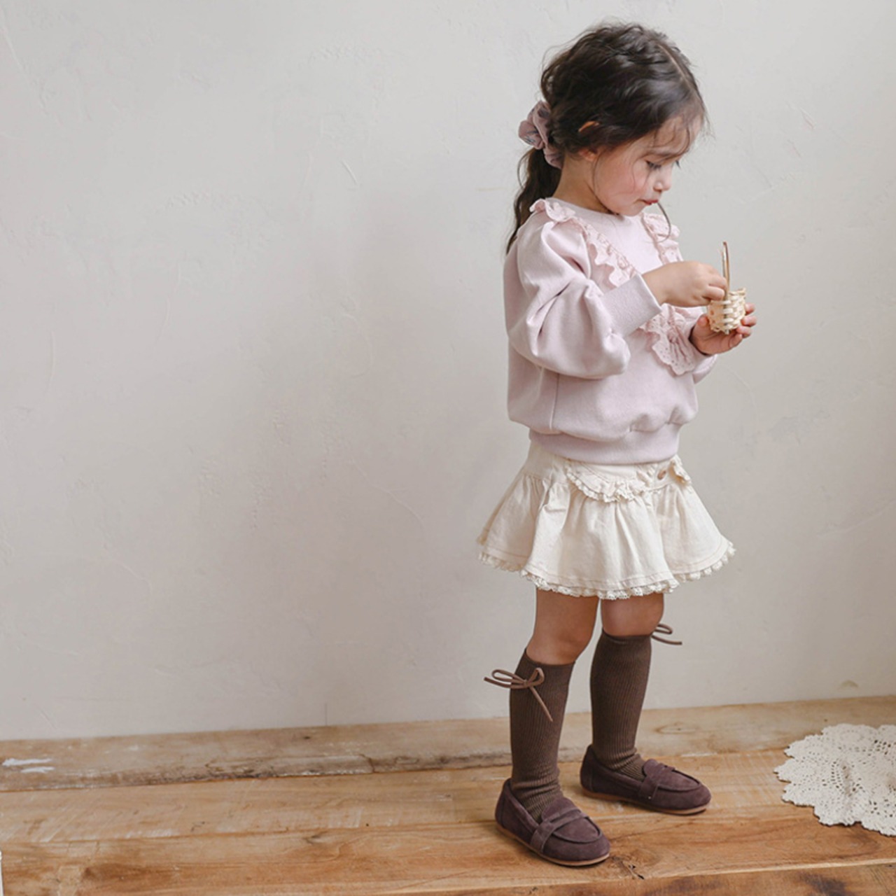 「予約販売」秋レース付きデニムスカート