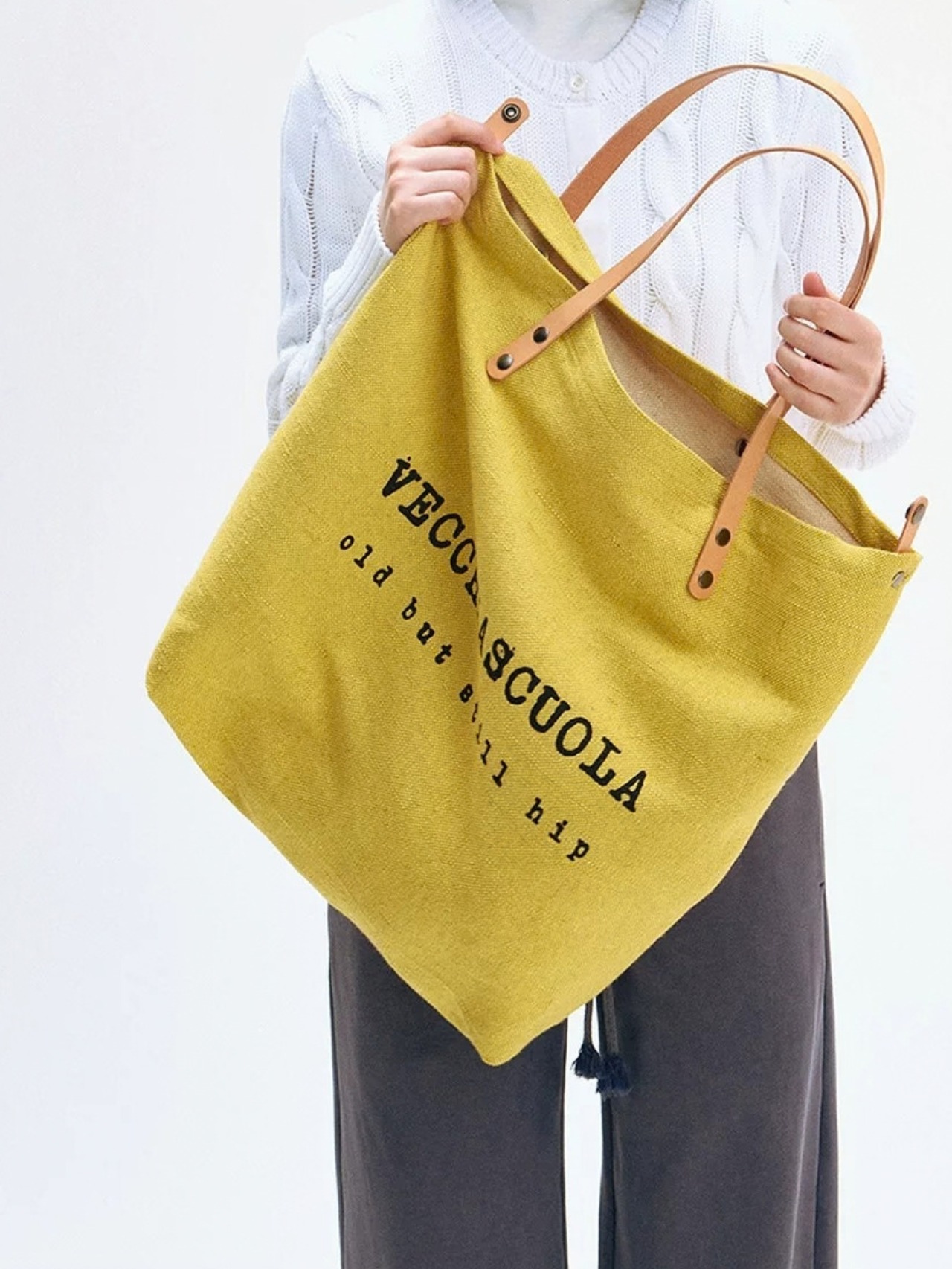 Marché Leather Handle Jute Tote F0871