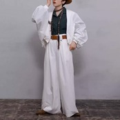 【2color】ハイウエストワイドモップパンツ W0130