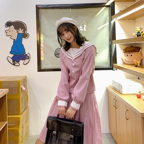 ✞ ネイビー長袖スリーブシャツブラウスプリーツスカート ♡ ロング ピンク ✞ゴスロリ SM ミリ 甘ロリ クラロリ 和ロリ エレガント 黒ロリ 姫ロリ 華ロリ BB-BB38310780564