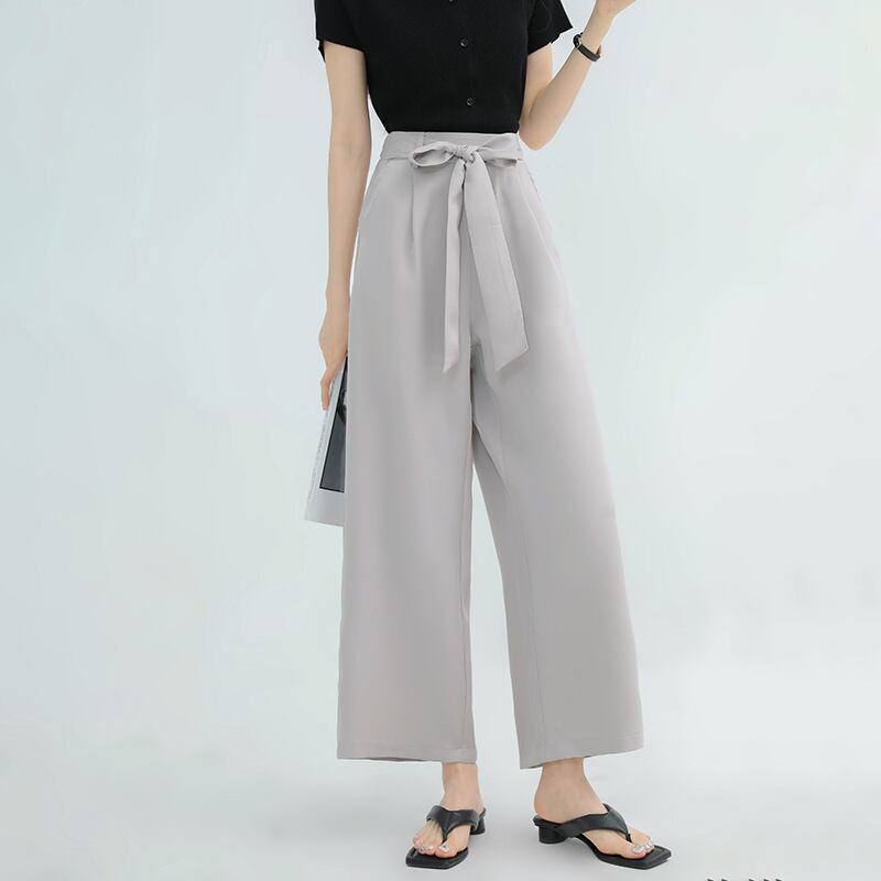 2022春夏新作 ワイドパンツ ロングパンツ ハイウェスト リボン付 レディース ボトムス 美脚 全12色