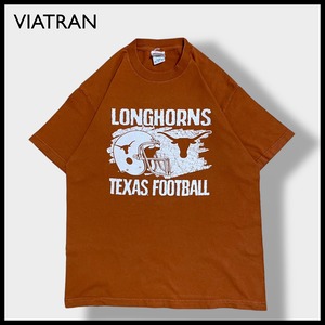 【VIATRAN】カレッジ テキサス大学 LONGHORNS TEXAS FOOTBALL アメフト ロゴ プリント Tシャツ HEAVYWEIGHT ヘビーウェイト 半袖 L キャメル US古着