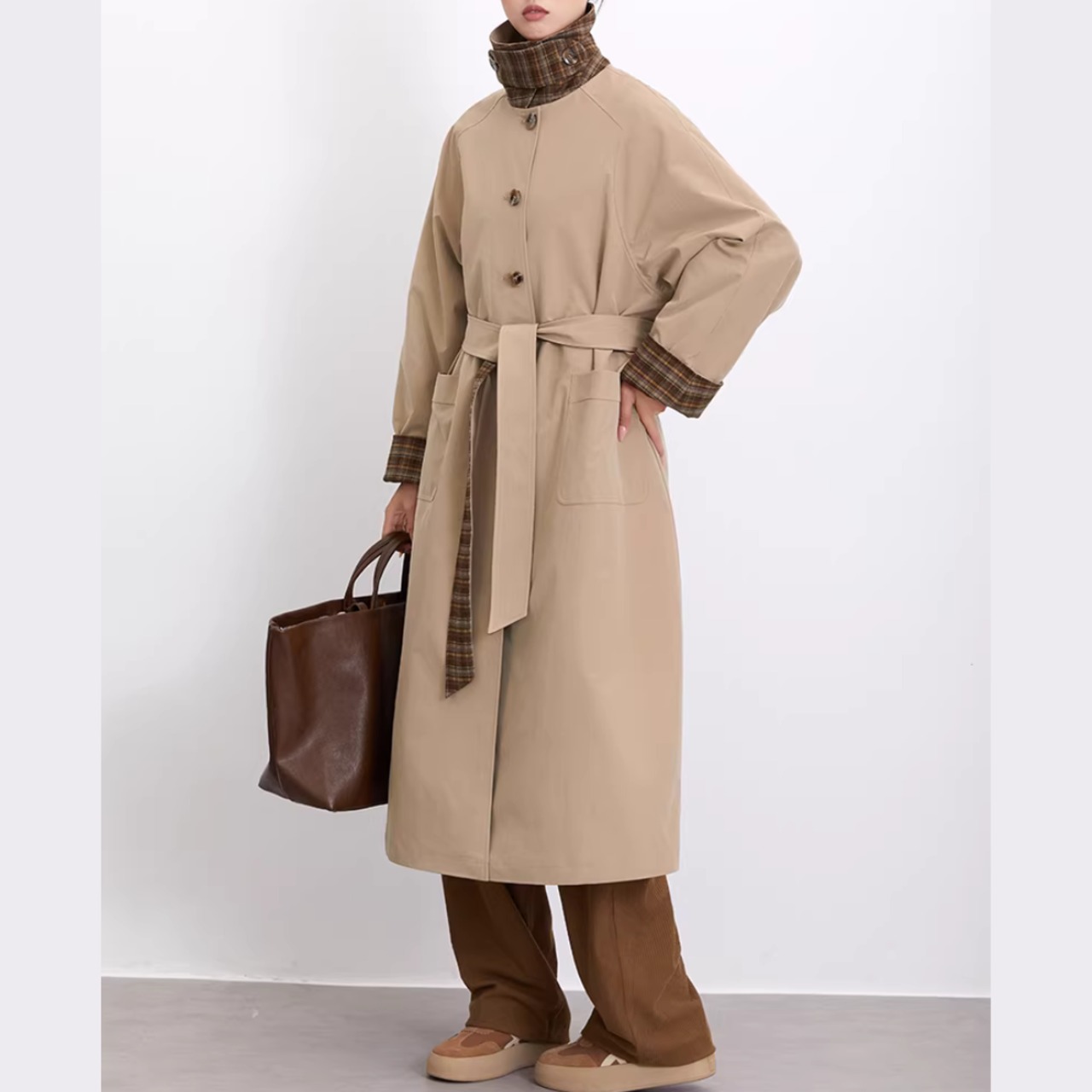 ベルト付き ロング丈 パッチポケット コート 00083・画像4