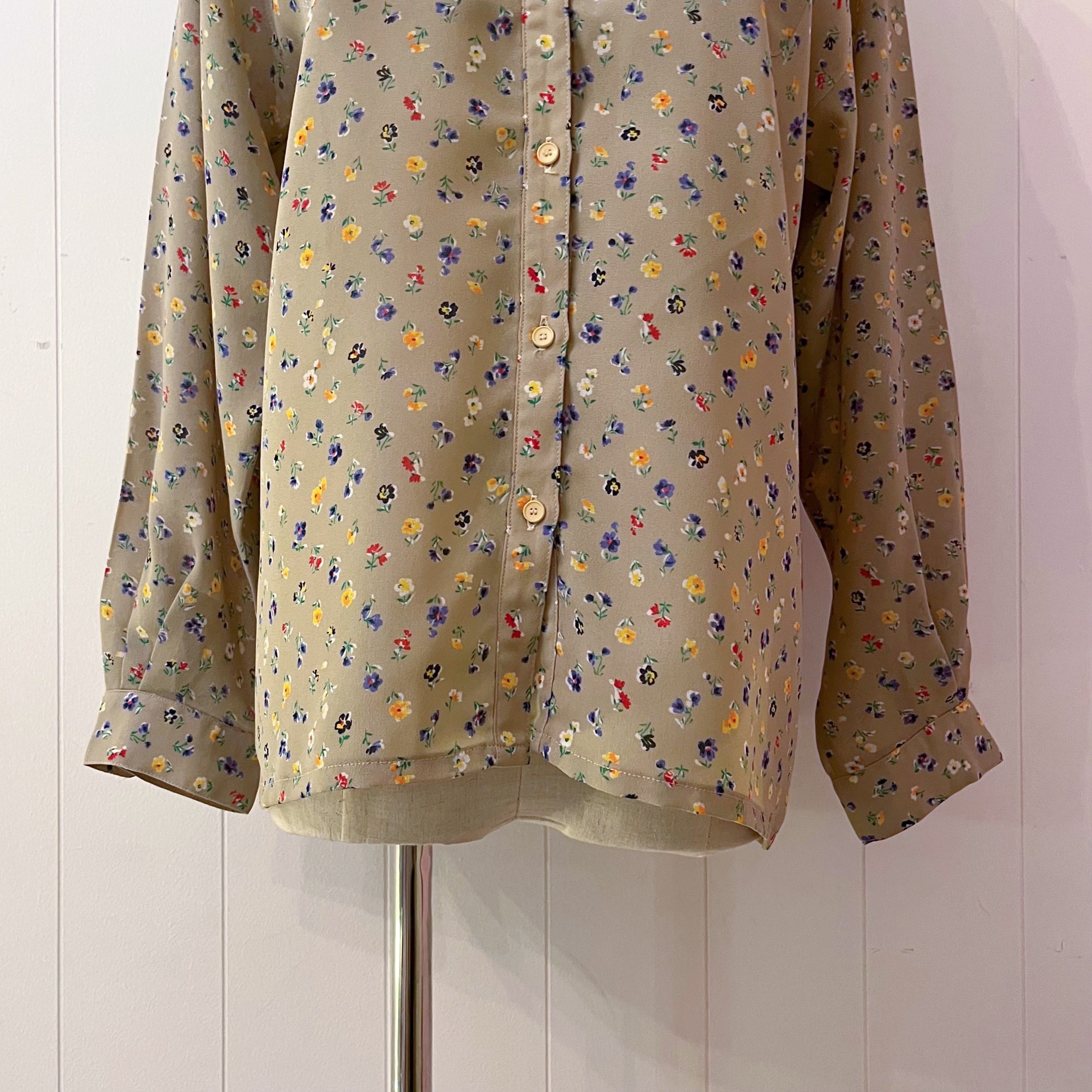 yellow purple mini flower sheer blouse