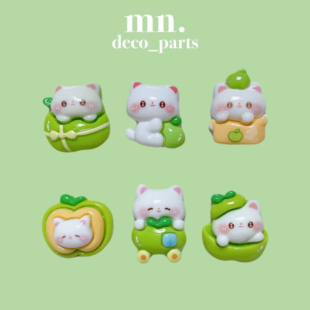 【2個セット】デコレーションパーツ ハンドメイド資材 動物 ねこ 青りんご