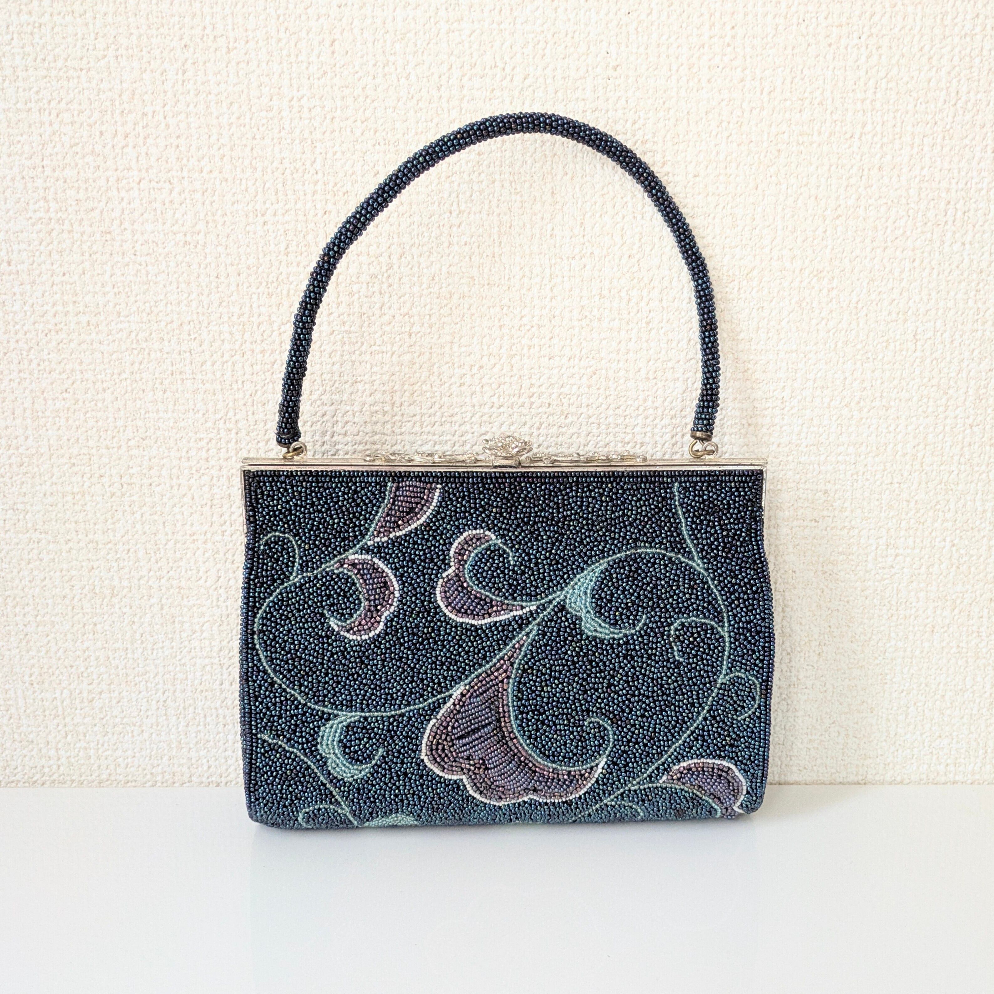 Vintage】ビーズ刺繍バッグ プリンセスTOKYO 青 紫 唐草文様