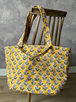 【Lサイズ】ブロックプリントバッグ/イエロー