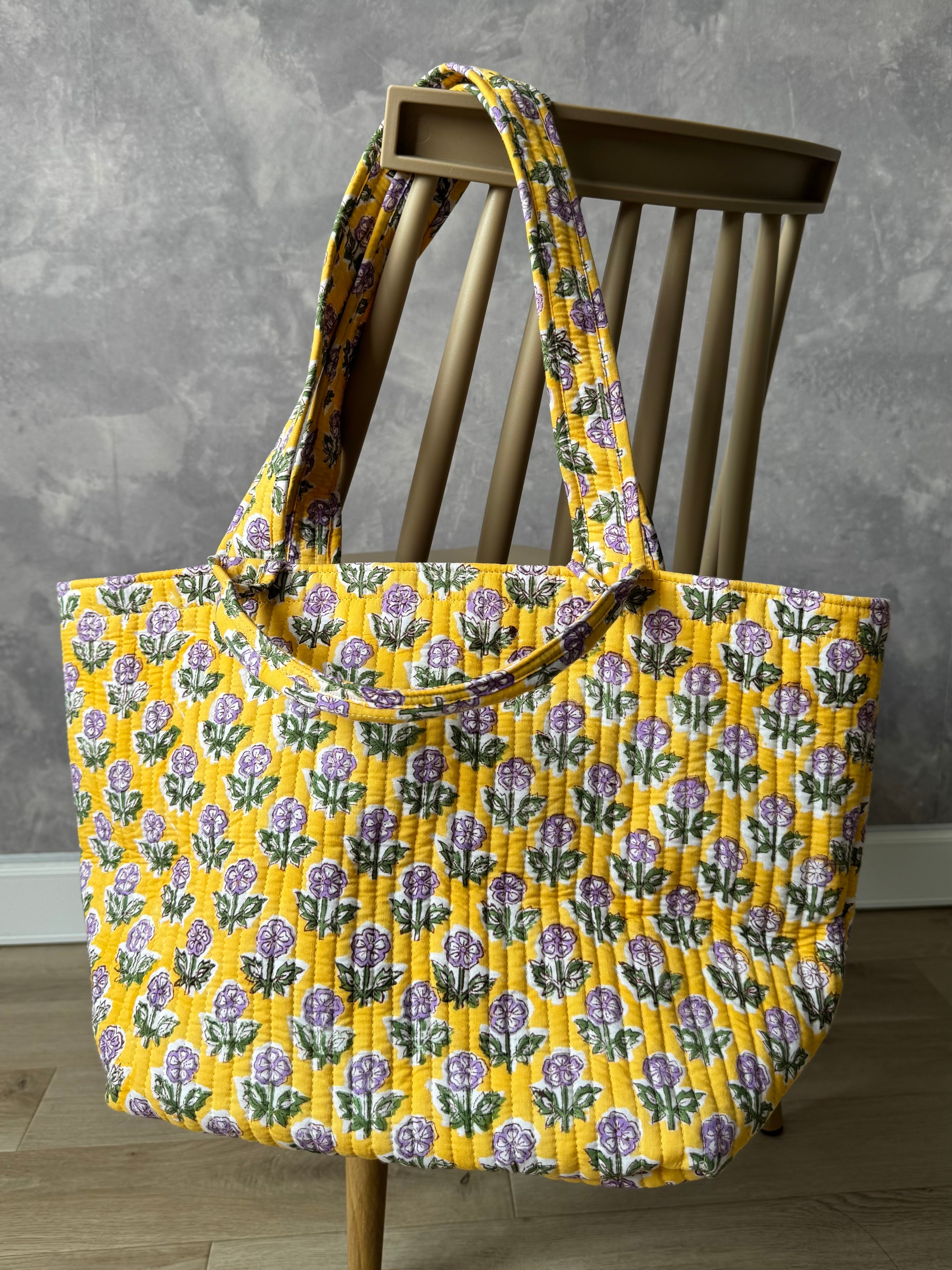 【Lサイズ】ブロックプリントバッグ/イエロー