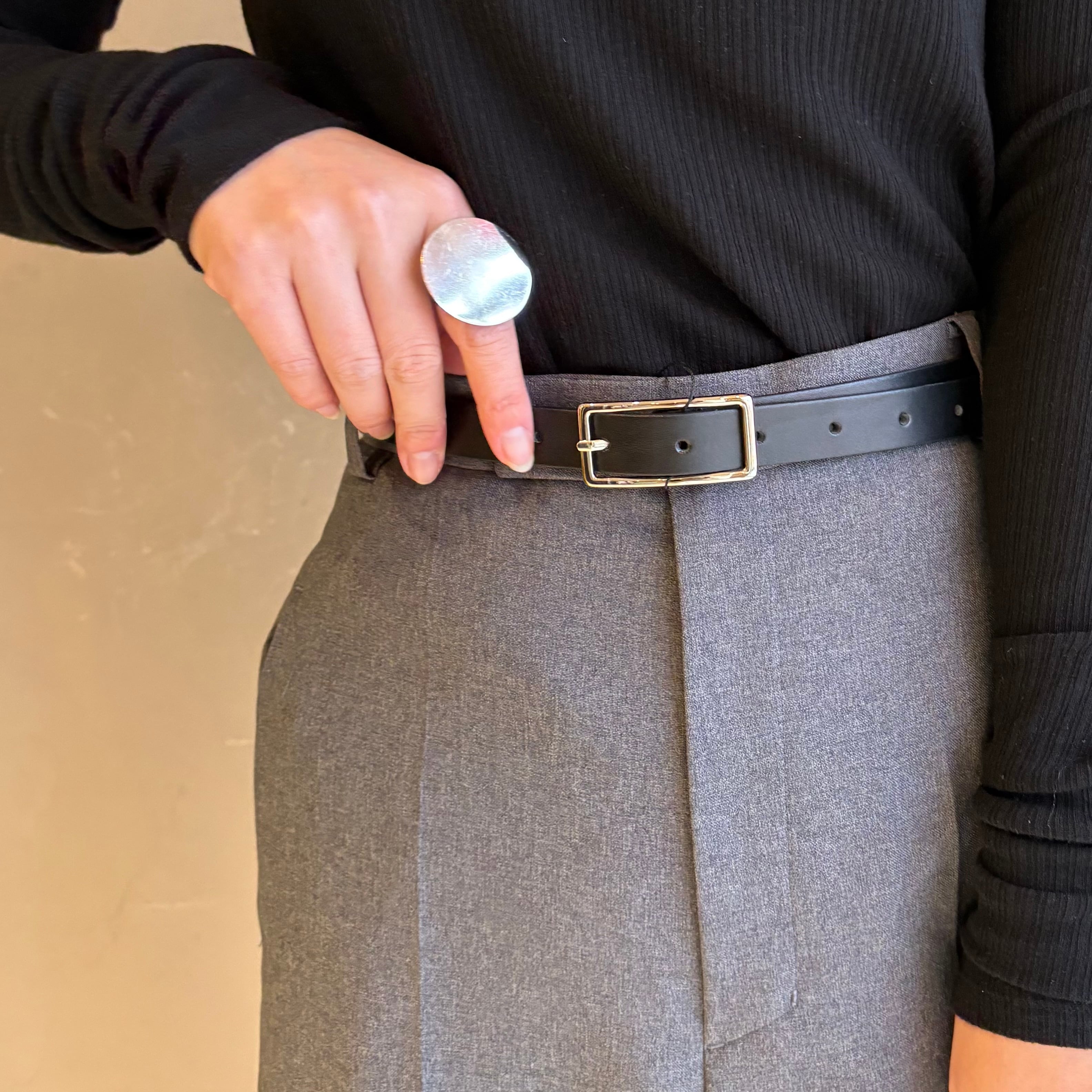 【 PAKU 】スクエアバックルレザーベルト(SILVER)