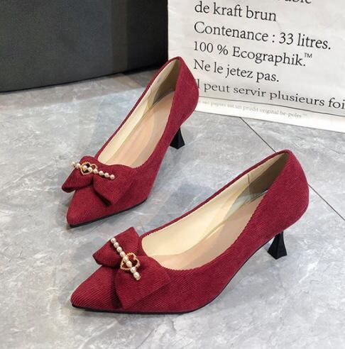 ポインテッドトゥパンプス 靴 レディース リボン ハート パール 上品 きれいめ 大人可愛い お出かけ Luluca 韓国トレンドファッションluluca ルルカ