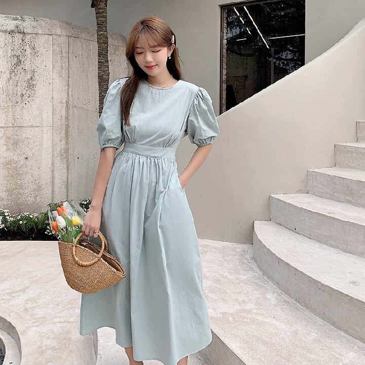 初回送料無料ドレスサマークルーネックプリンセススリーブネクタイレディースファションワンピース