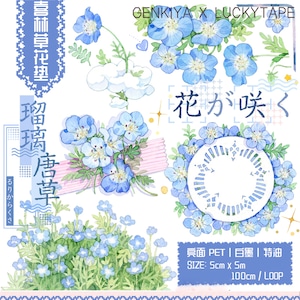 再販☆LT43 LUCKYTAPE x genkiya (喜林草花塾) 幅広5cm 白墨特殊油墨 剥離紙付 光沢PETテープ