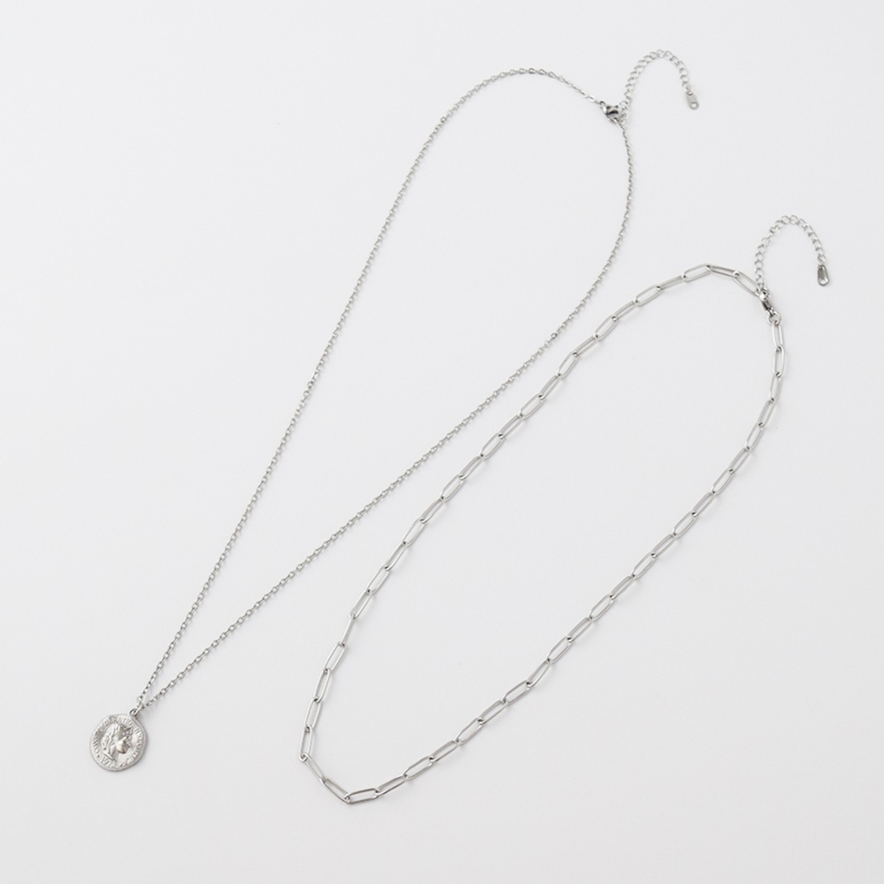 ステンレスラフコインダブルネックレスSV