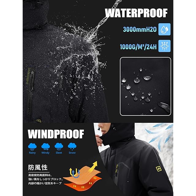 KEFITEVD] ジャケット メンズ 冬 バイクジャケット 防寒着 防水 登山服