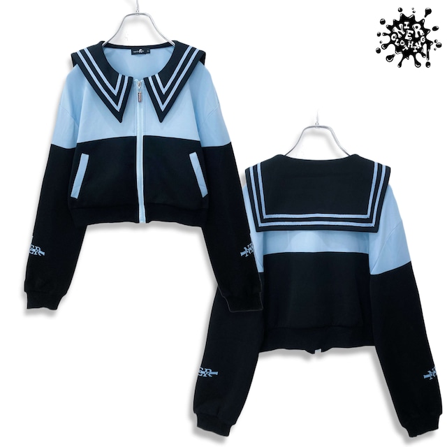 セーラー襟付き配色ZIP OUTER【BLUE×BLACK】