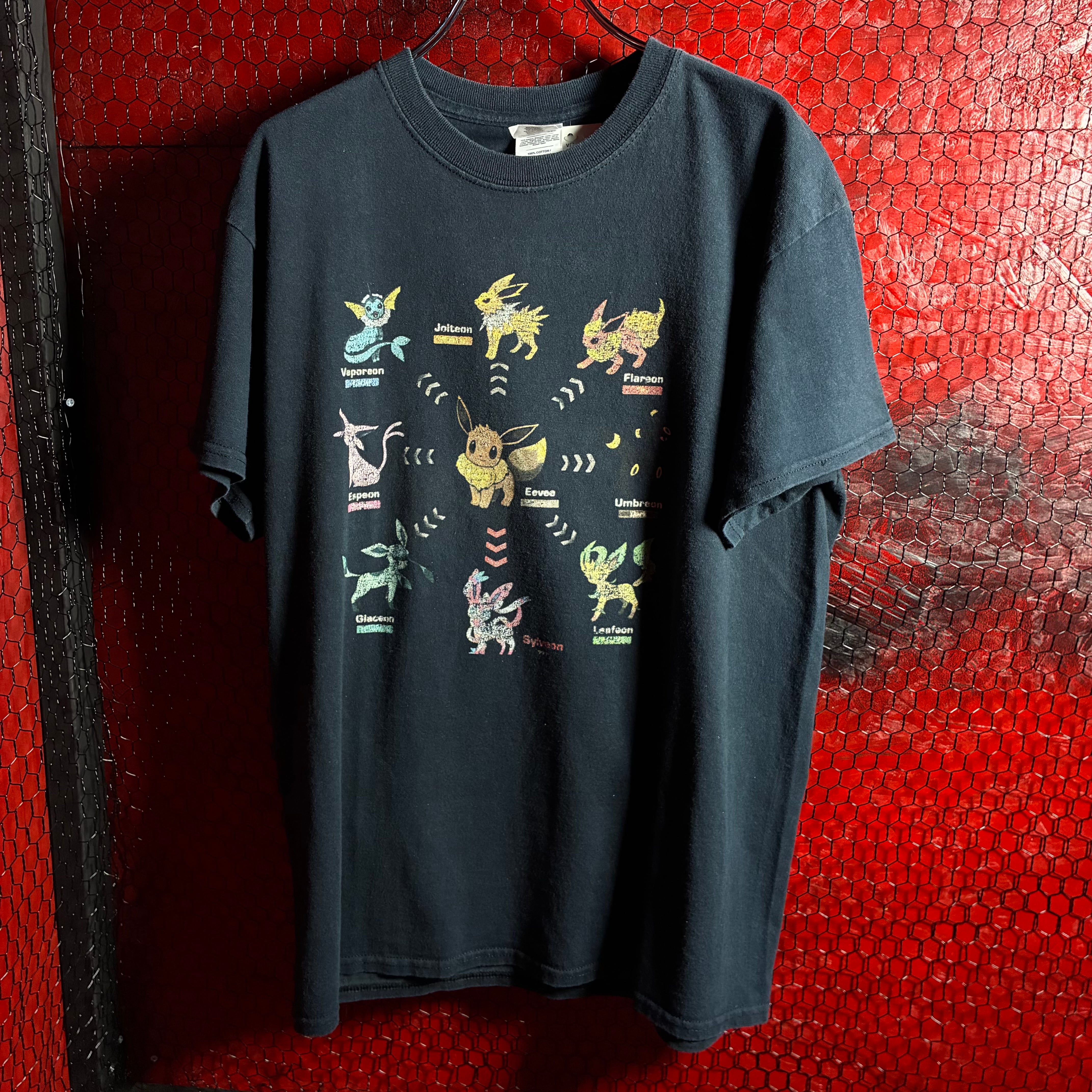 00s GILDAN ポケモン イーブイ進化図鑑Tシャツ ブラック