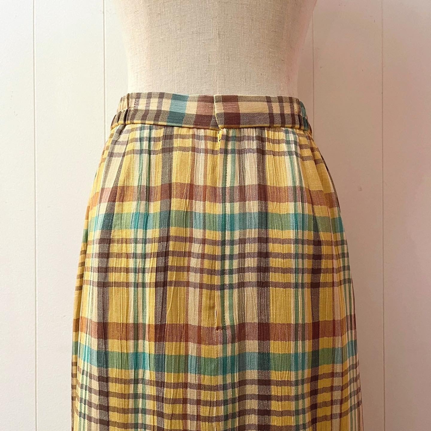 yellow green check semi skirt