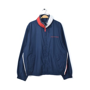 トミーヒルフィガー ナイロンジャケット 紺 ネイビー フード収納 TOMMY HILFIGER メンズM 古着 @DZ0345