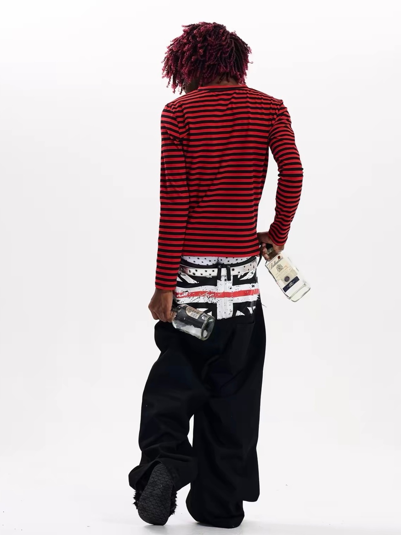 【Fourth3ex】Red Stripe Graphic Long Sleeve T-Shirt