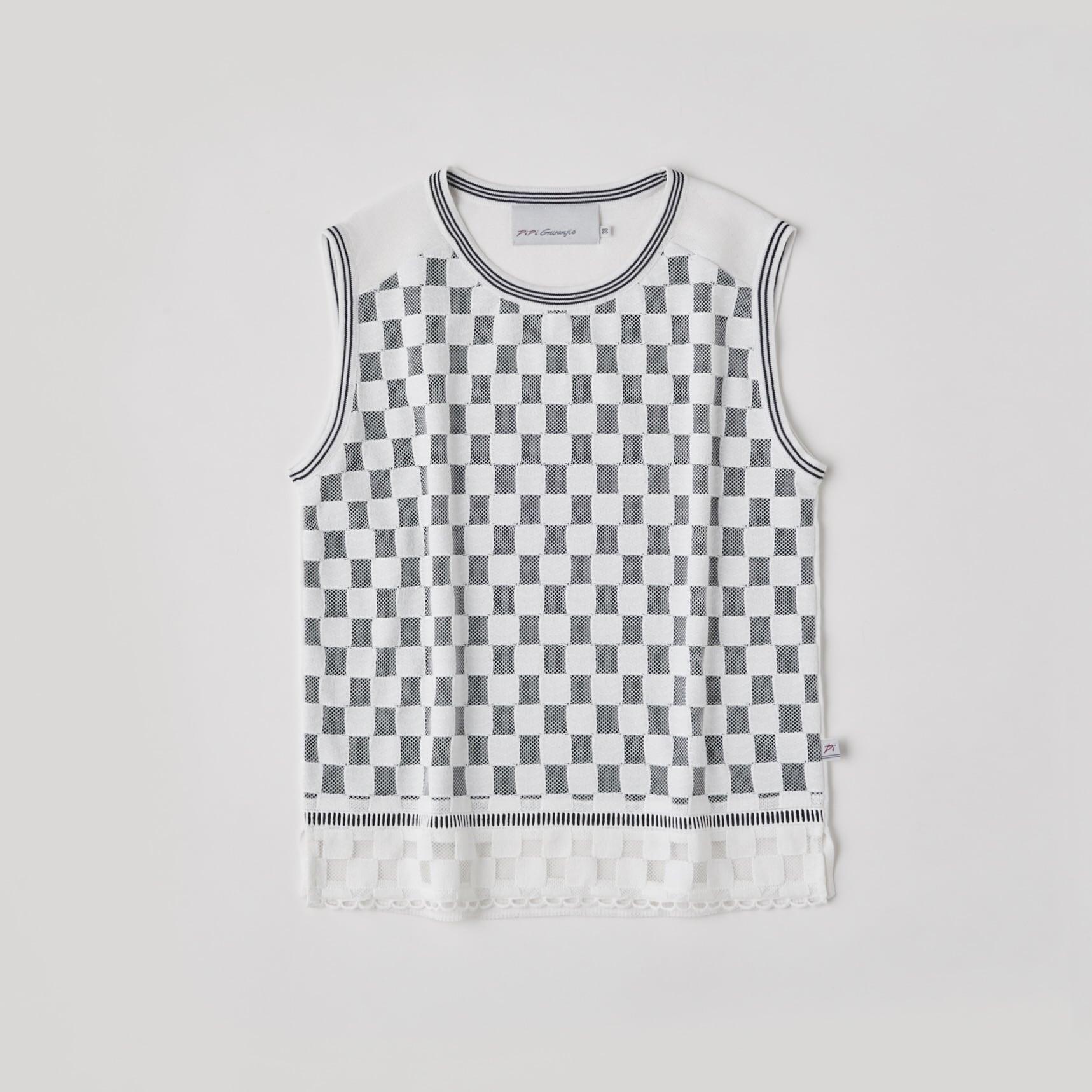 DiDi Guranjie ディディ　グランジェ　配色ライン　ツイードニット38 再販】DiDi Guranjie チェッカーフラッグレース/ ニット