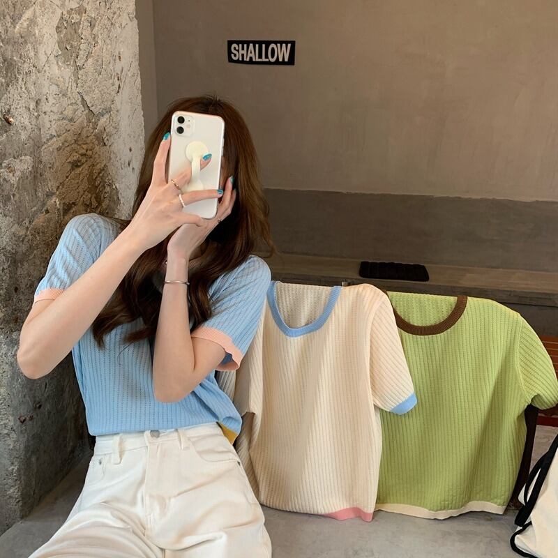 ニットセーター 薄手レディースサマースタンダードラウンドネックシャツ レトロ 夏物 Oネック シルク 1号婦人78177247942