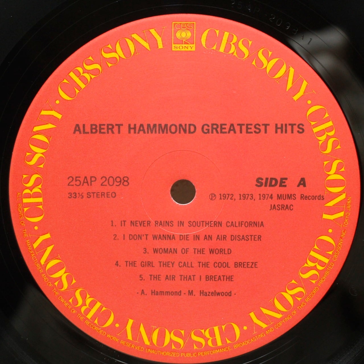 Albert Hammond / Greatest Hits [25AP 2098] - 画像3