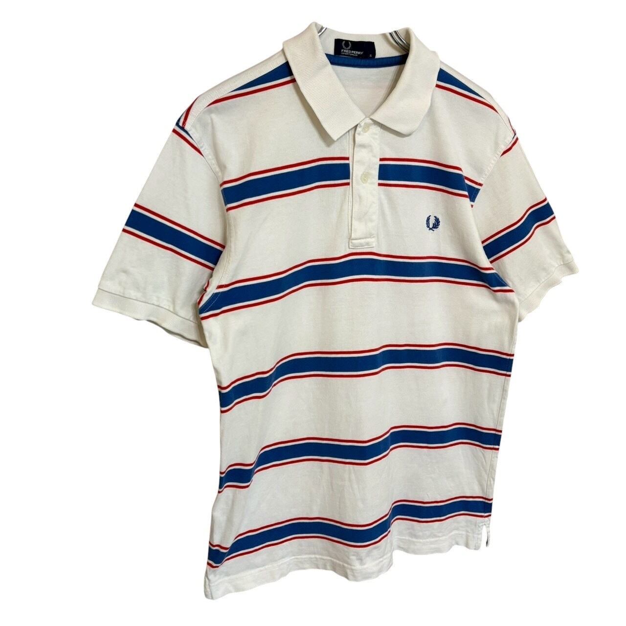 FRED PERRY フレッドペリー ポロシャツ S ボーダー 刺繍ロゴ ワン
