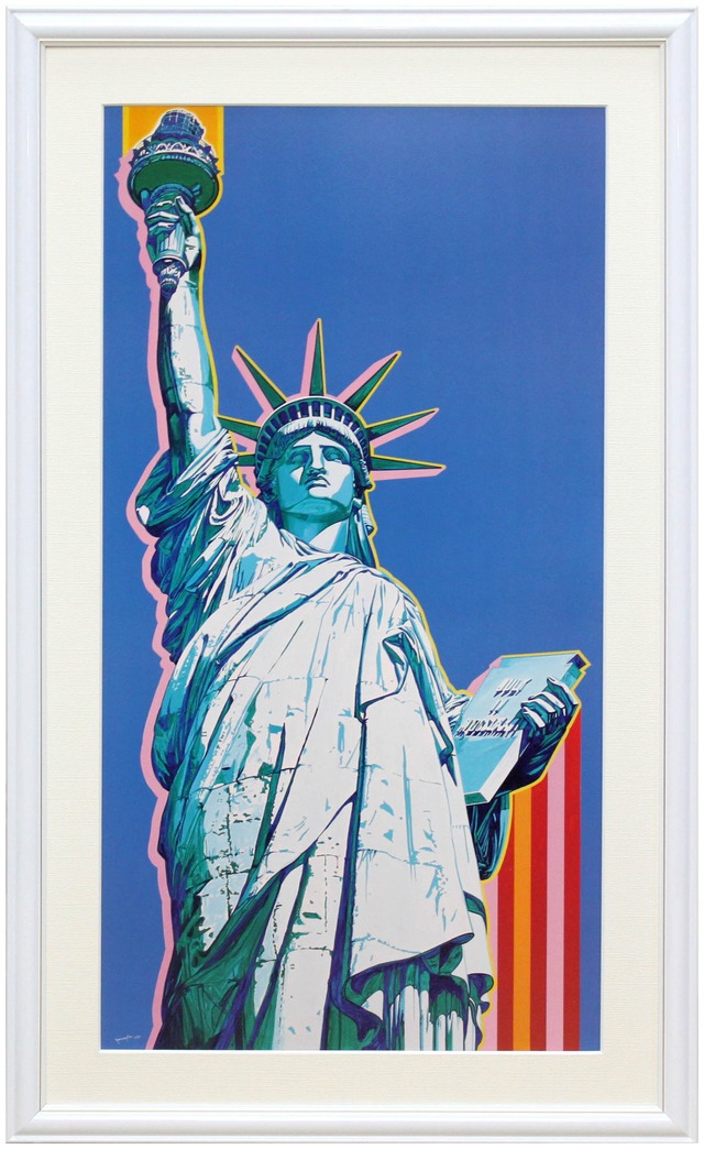 ヒロ ヤマガタ「フリーダム(ストライプ)自由の女神」展示用フック付アートポスター 絵画 インテリア アート