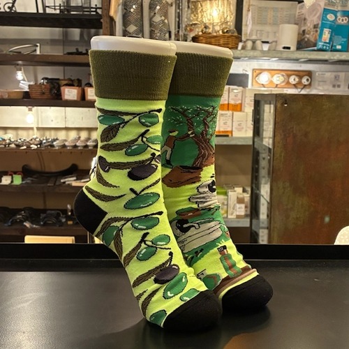 TOPANGA SOCKS Lady's　Asymmetry Socks Olive grove　アシンメトリーソックス　オリーブ畑　靴下　レディース　クルーソックス　