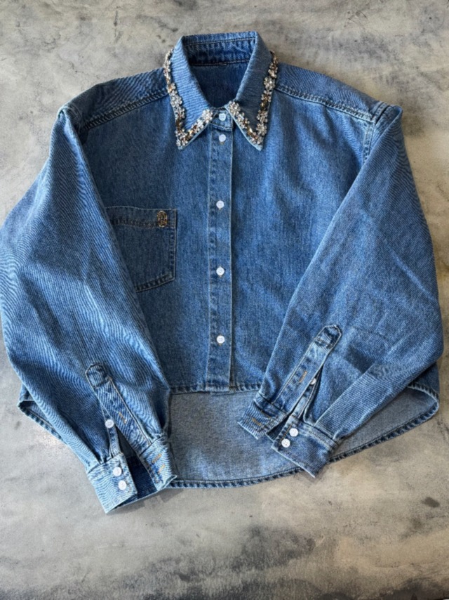 （select別注）ビーズデニムシャツ(３月中旬より順次発送予定）