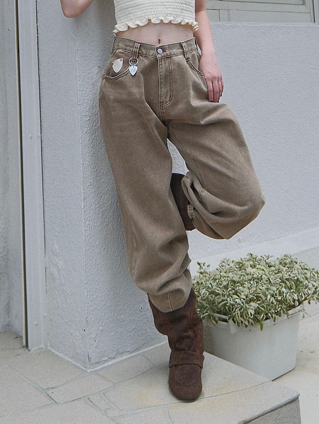 Wide Bell Bottom Denim Pants / UNISEX / BROWN