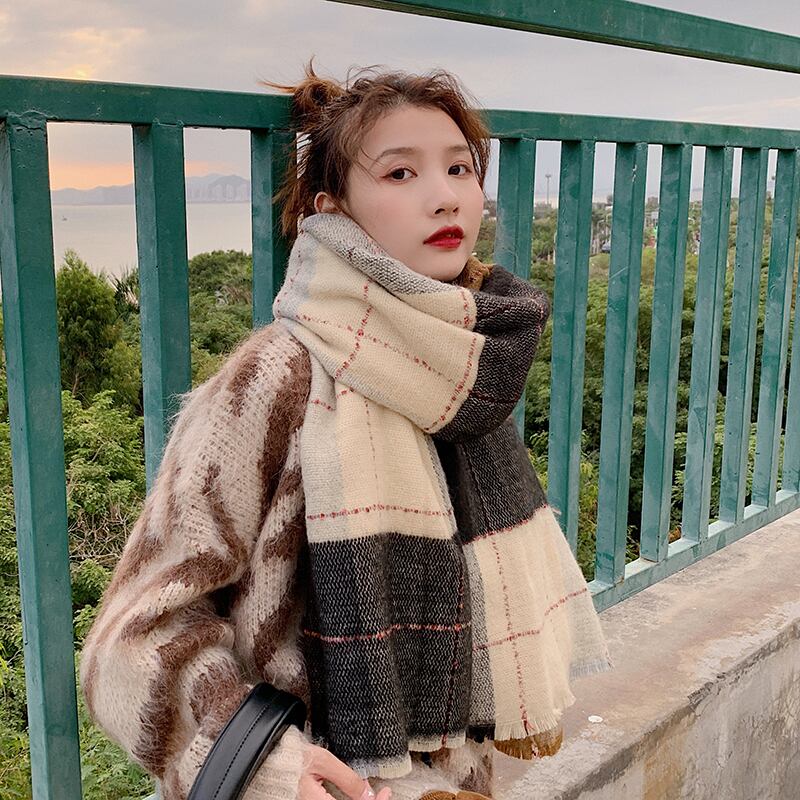 スカーフ ウィンターカラー格子柄 冬物 ブラック・アイド・ピーズ20729428675