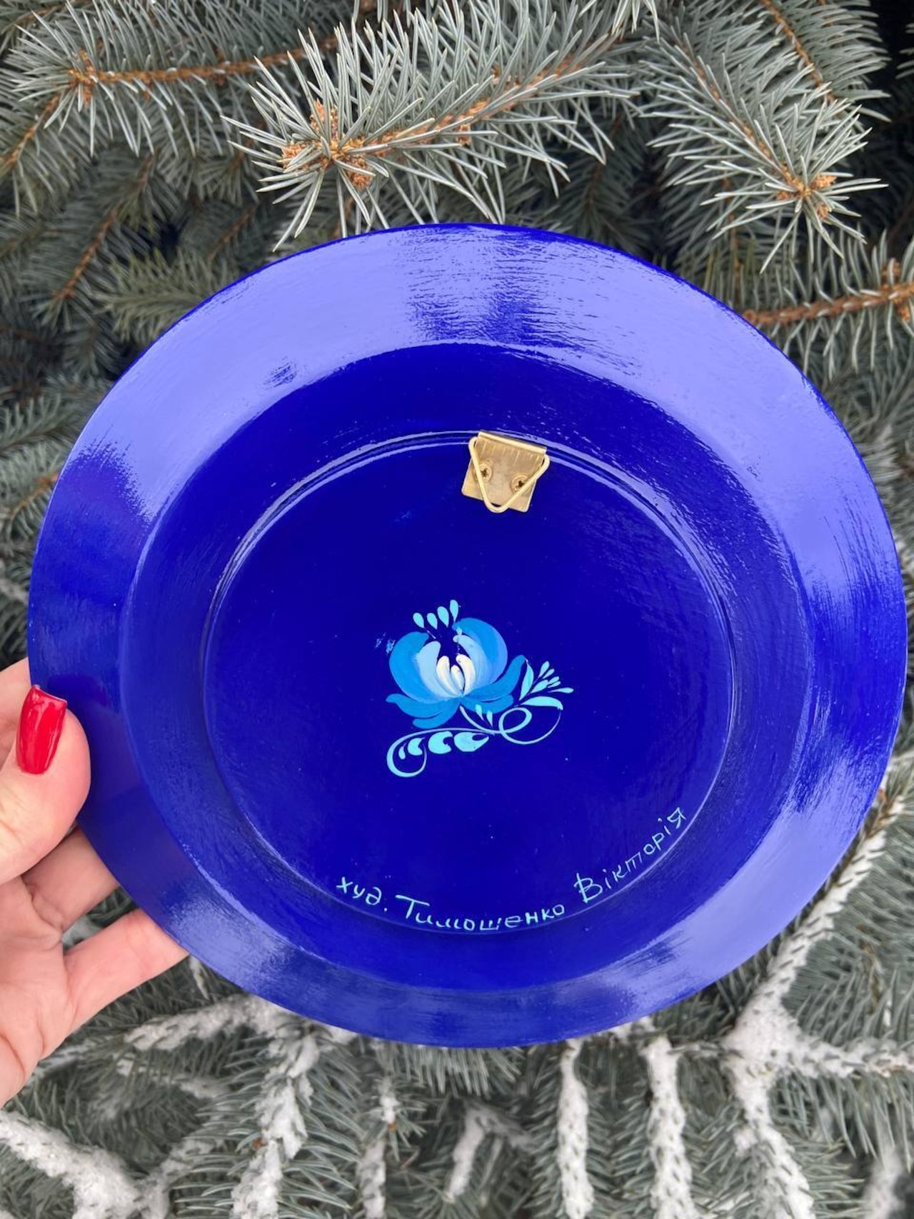 ペトリキウカ塗りのプレート 梟（ティモシェンコ作）20cm - 9