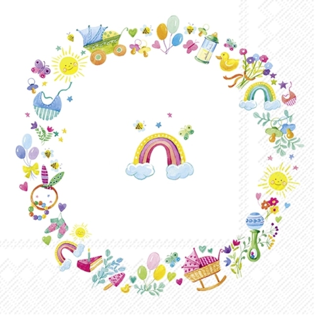 2024春夏【IHR】バラ売り2枚 ランチサイズ ペーパーナプキン WREATH FOR A BABY ホワイト