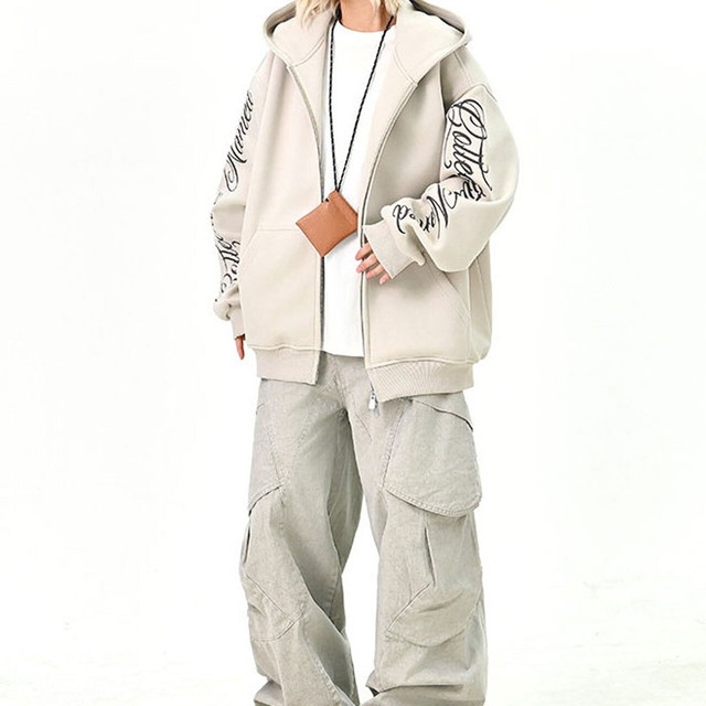 スリーブスクリプトロゴジップフーディ 3col   R01439