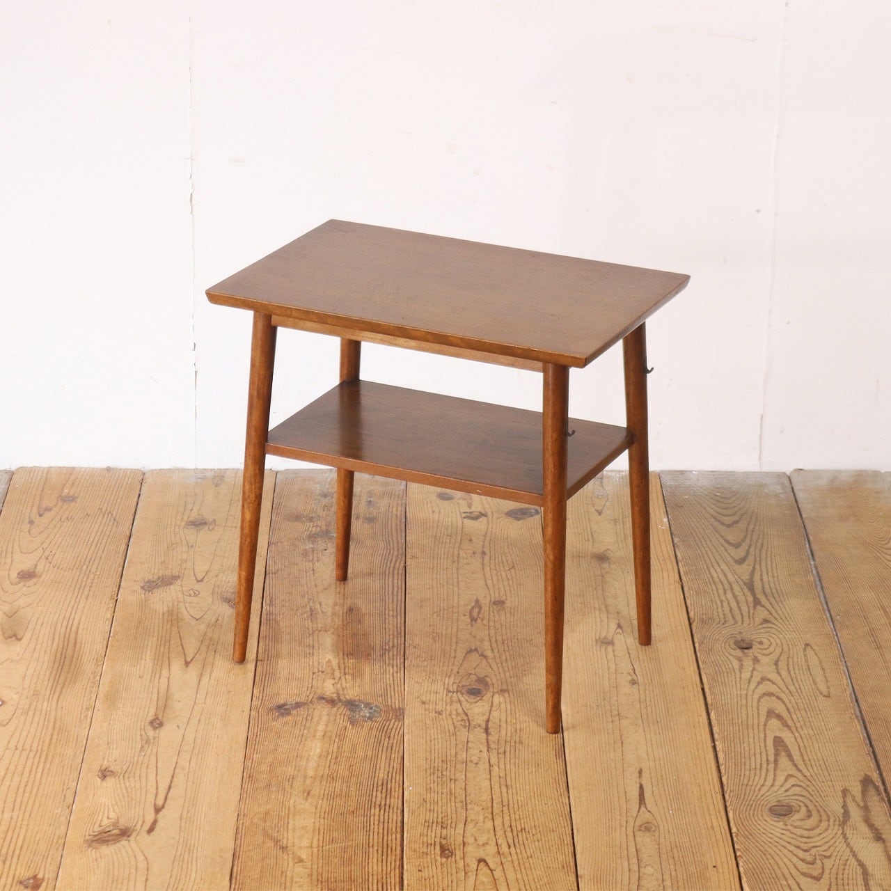 レトロ サイドテーブル 机 フック付き 花台 飾り台 木製 ヴィンテージ